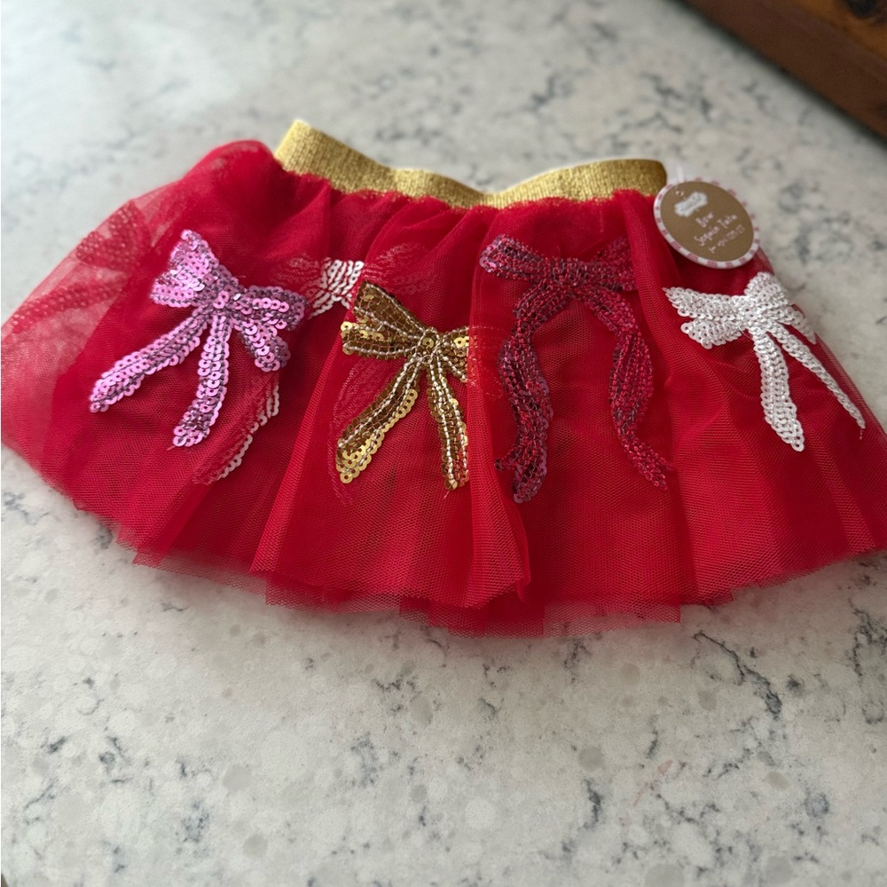 Mud Pie Red Tulle Skirt with Gold Accents
